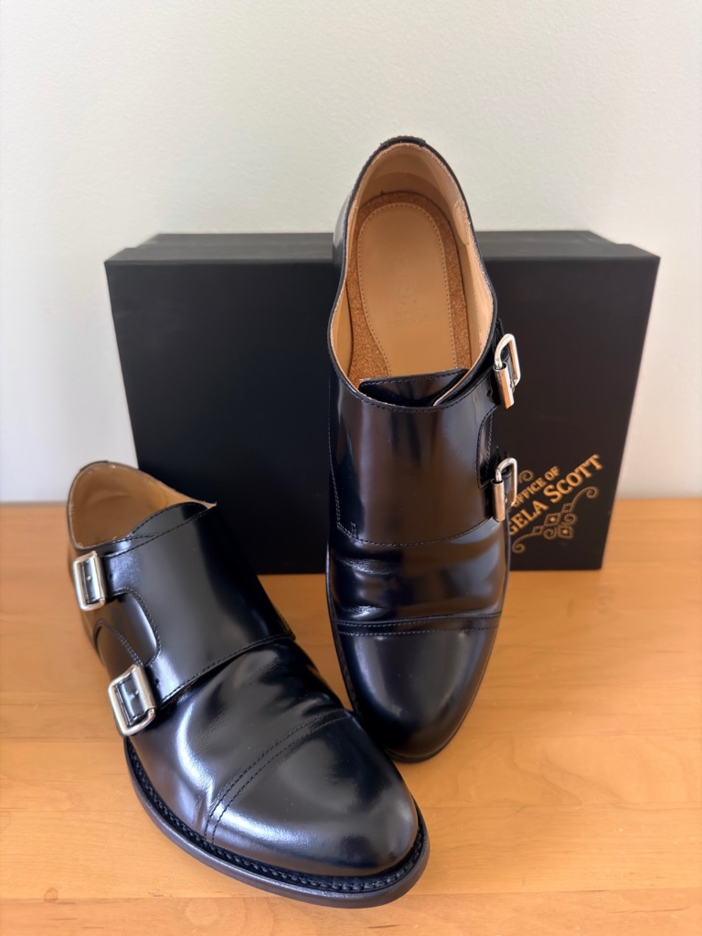 The Office of Angela Scott Women’s Black Double Monk Strap Loafers Like New